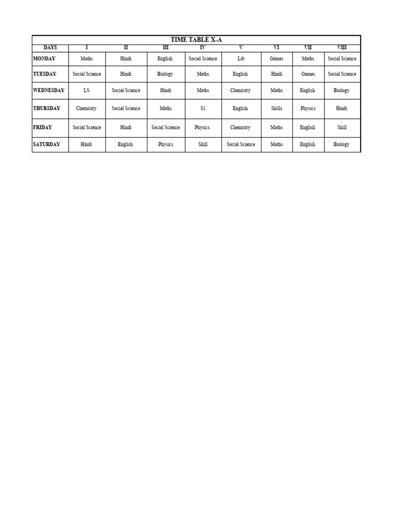 Time Table X A | PDF
