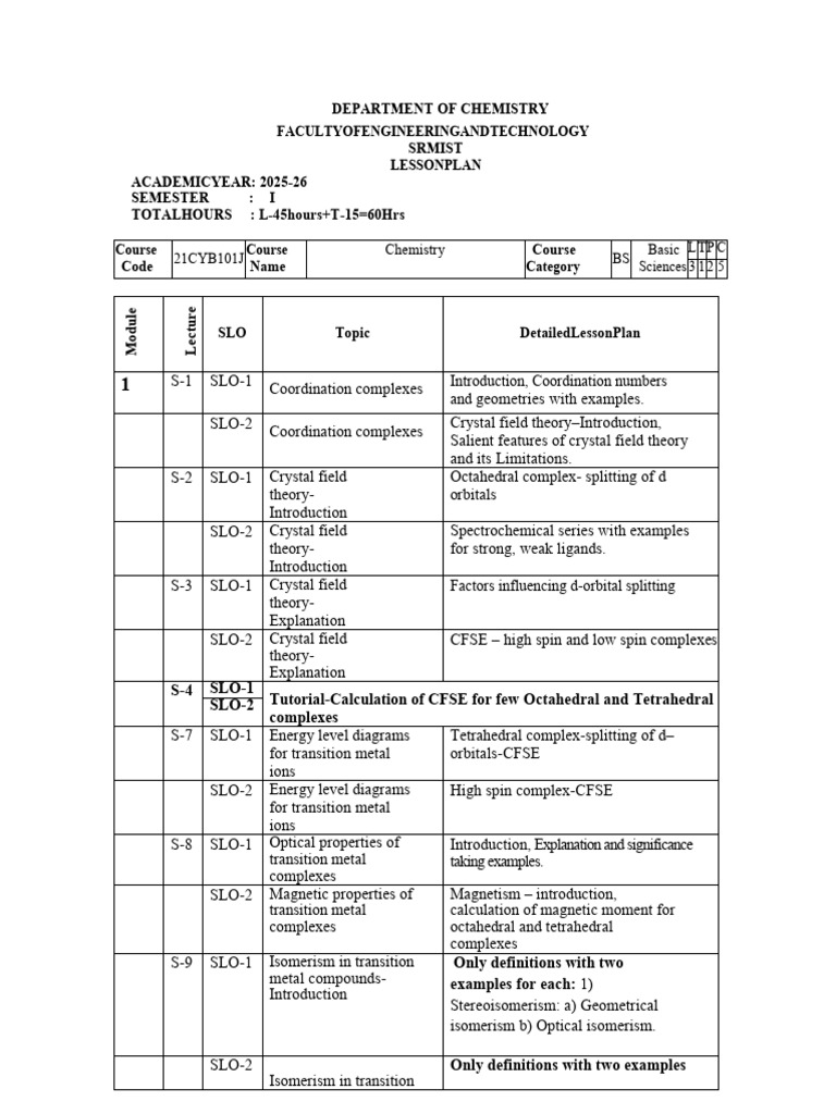 Chemistry - Theory and Lab - Lesson PLan | PDF