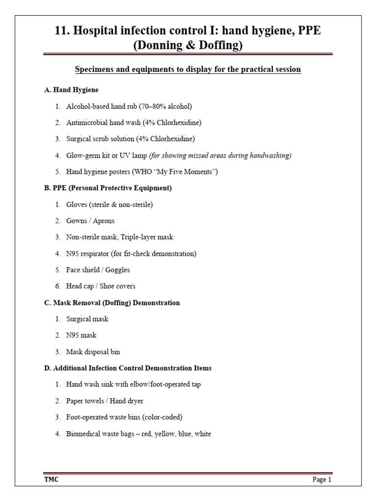 Hospital Infection Control I Hand Hygiene - Ppe (Donning & Doffing) | PDF