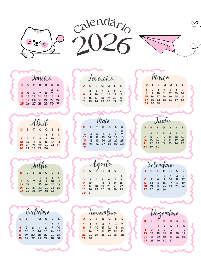 Rosa, Azul e Verde Brincalhão Calendário de 2026 A4 - 20260304 - 171311 ...