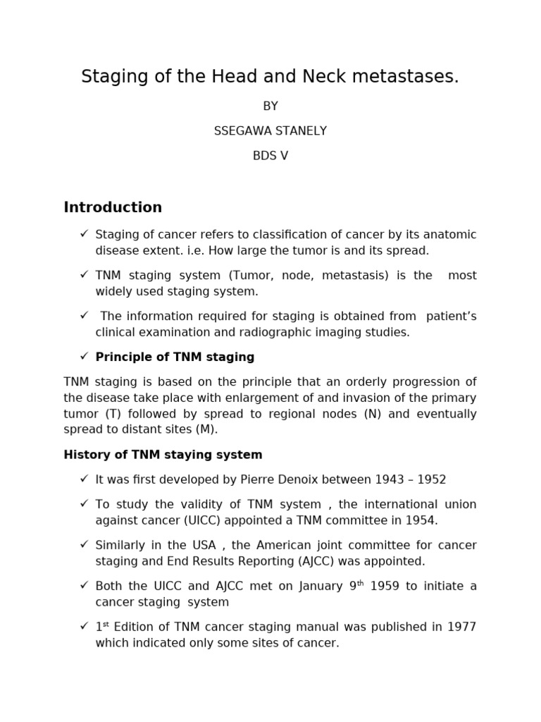 Staging of The Head and Neck Metastases | PDF