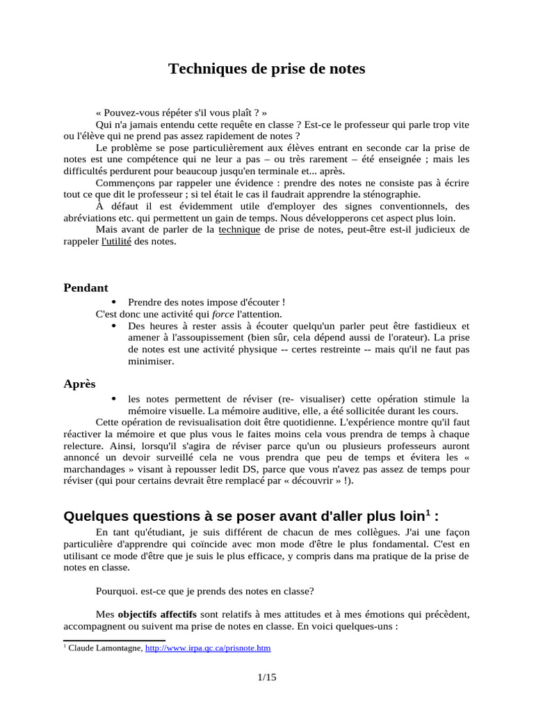 Techniques de Prise de Notes | PDF