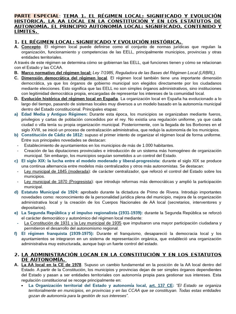 Tema 1 (Especial) .El Régimen Local Significado y Evolucion Istorica ...