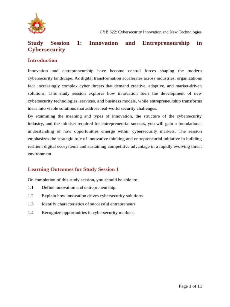 Cyb 322 Study Session 1 | PDF