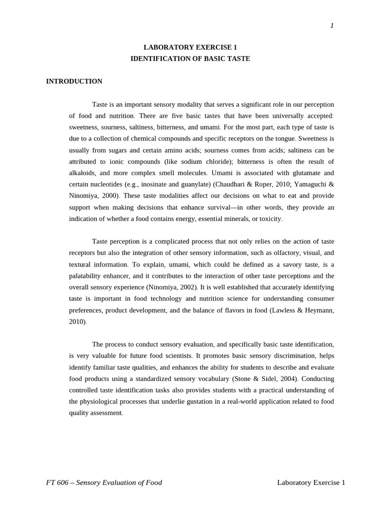 Sensory Evaluation Lab Report 1 Notarte | PDF