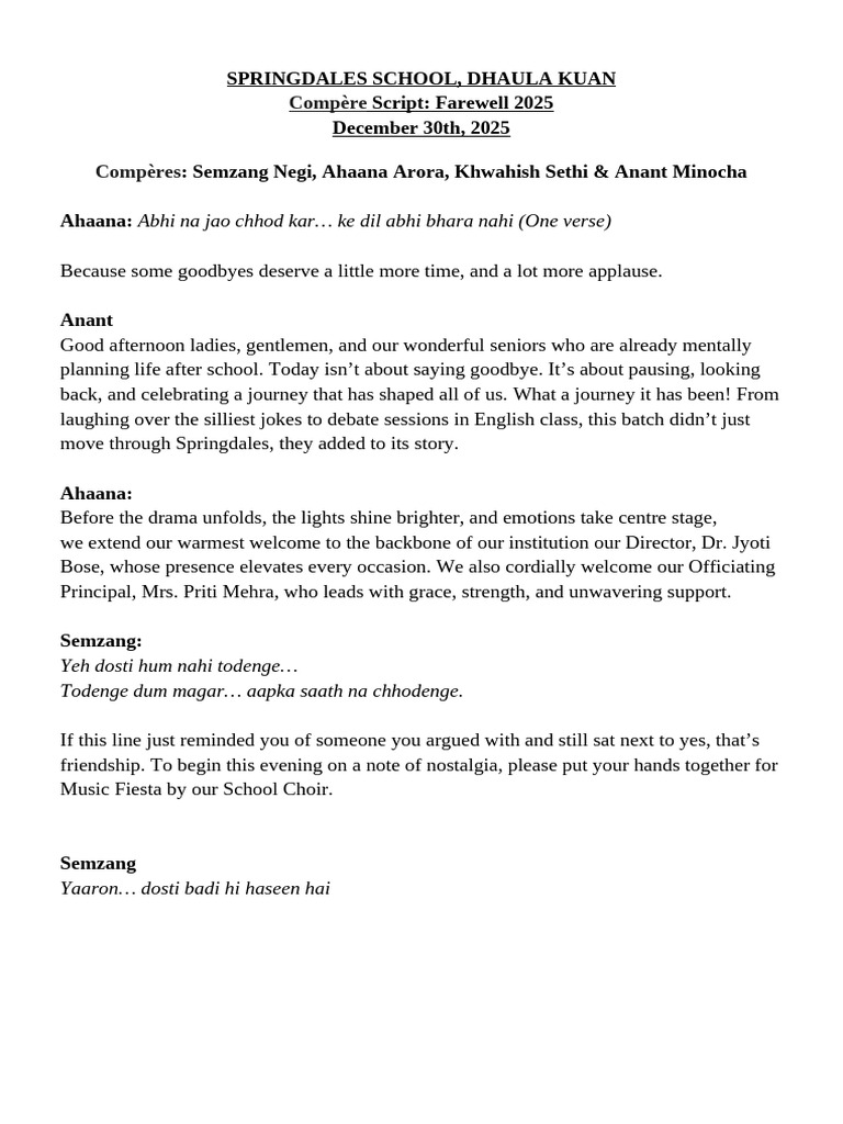 Final Compere Script Farewell | PDF