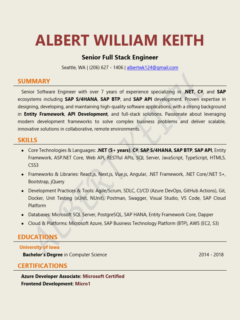 CV Albert William Keith | PDF