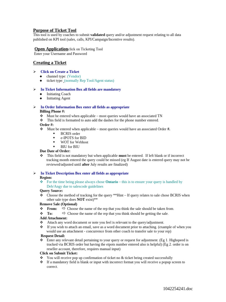 Ticket Tool Vendor | PDF
