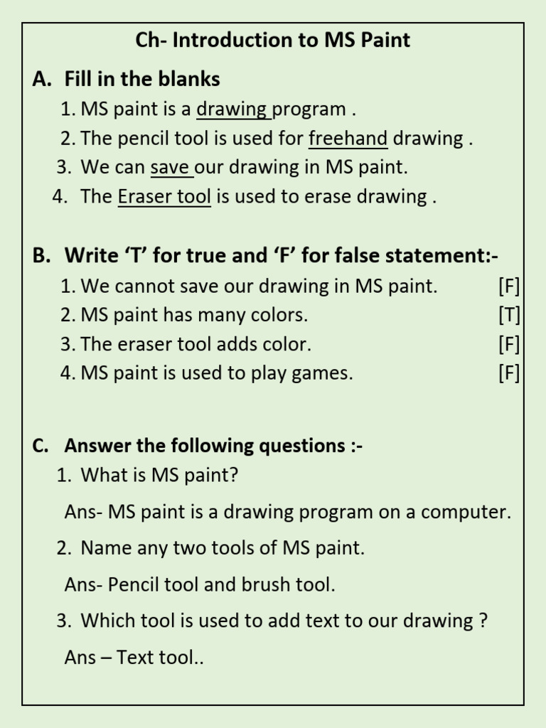 Introduction To MS Paint Class - 1 | PDF