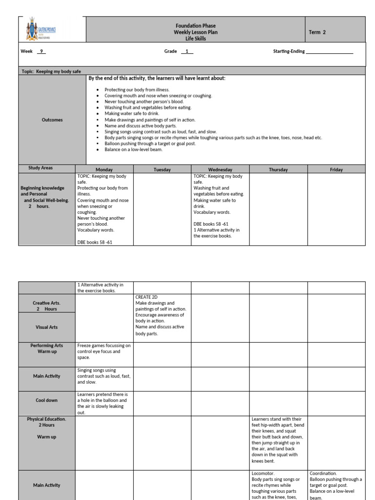 Life Skills Lesson Plans Grade 1 Week 9 1 | PDF