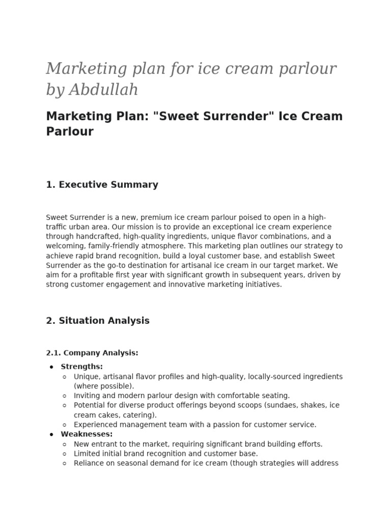Marketing Plan For Ice Cream Parlour by Abdullah | PDF