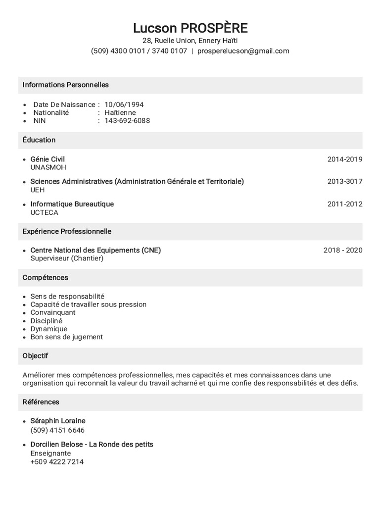 Lucson PROSPÈRE - CV | PDF