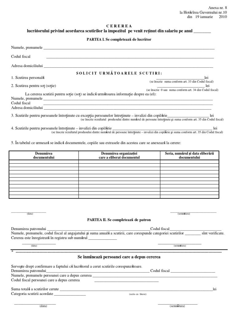Cerere Scutire La Impozit PDF