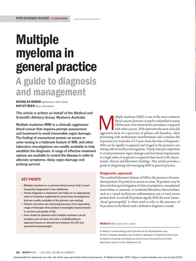 Multiple Myeloma in General Practice | PDF