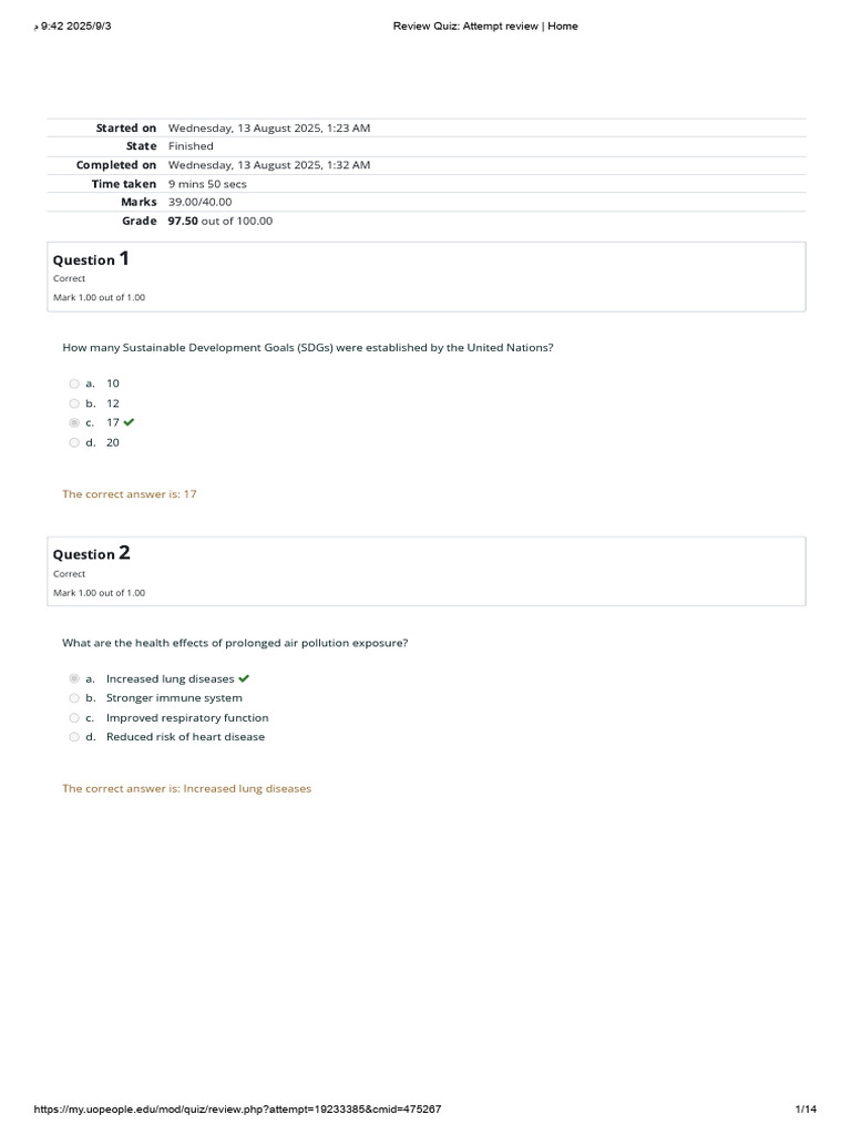 Review Quiz - Attempt Review - Home | PDF