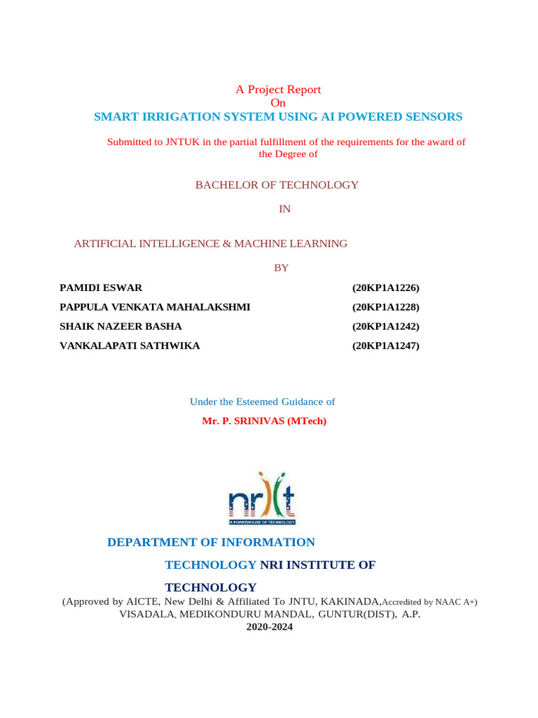 SMART IRRIGATION SYSTEM USING AI POWERED SENSORS Document | PDF