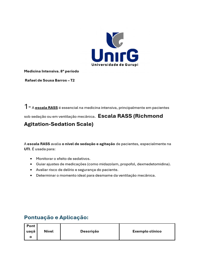 A Escala RASS É Essencial Na Medicina Intensiva | PDF