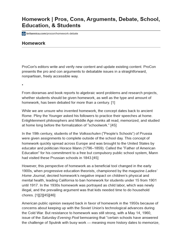 Homework Pros, Cons, Arguments, Debate, School, Education, & Students | PDF