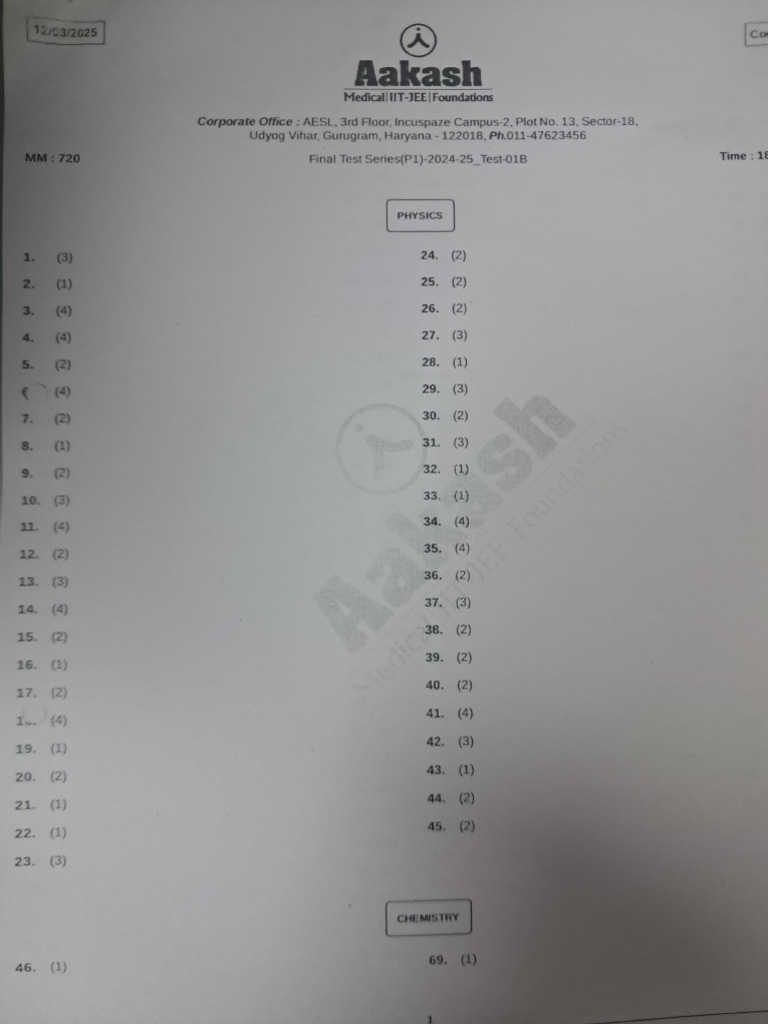 FTS Phase 1 Test01 (A) Sol | PDF