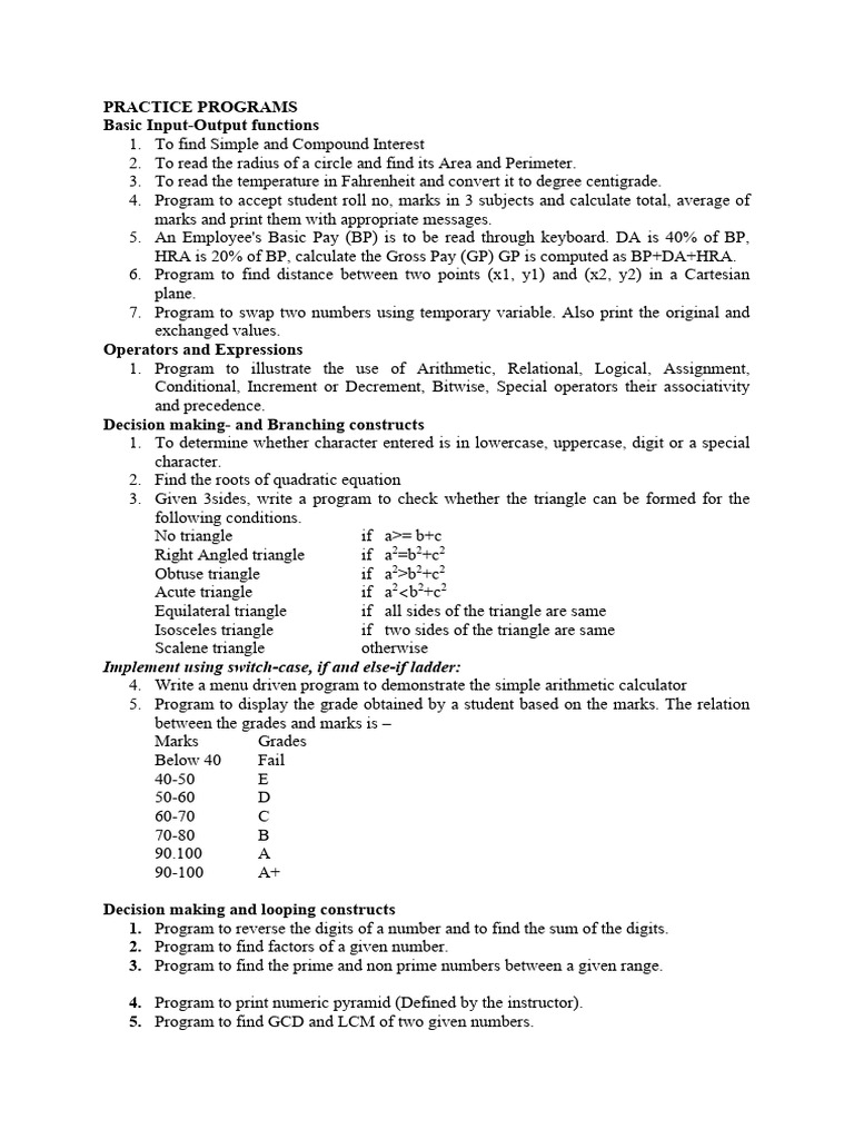 C Practice Programs | PDF