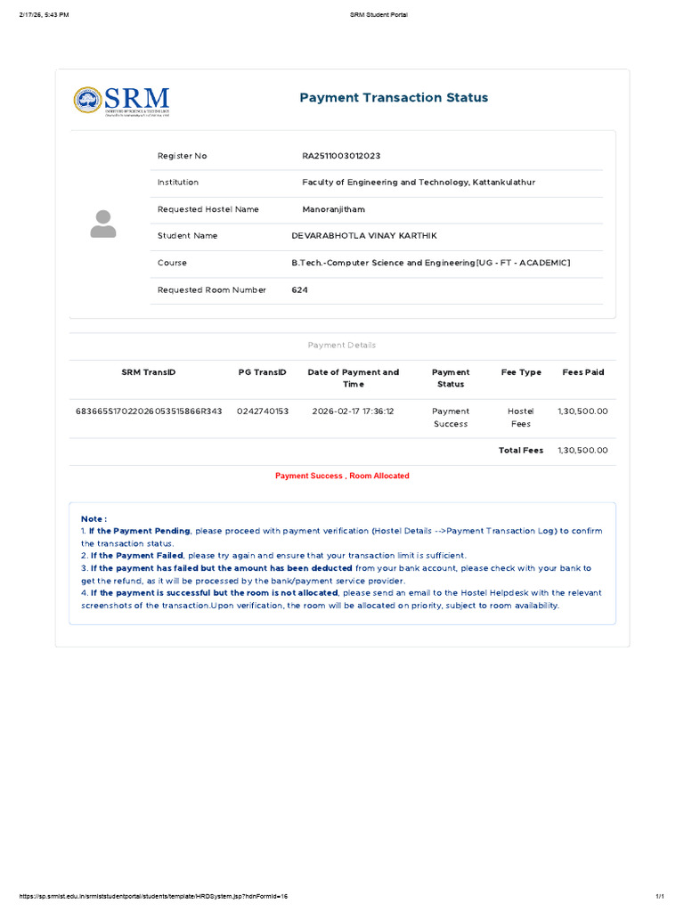 SRM Student Portal | PDF | Payments | Money