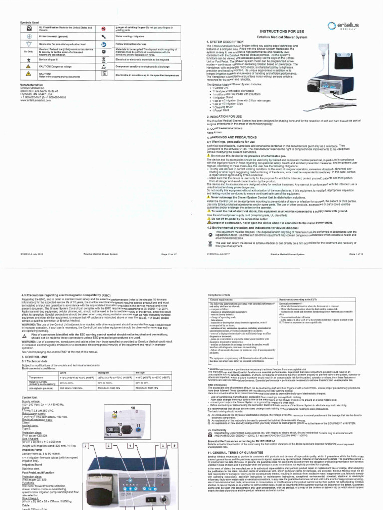 Stryker Entellus Medical Shaver System Operation Manual | PDF