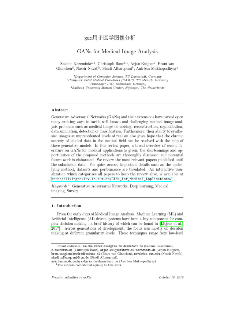 2019 - GANs For Medical Image Analysis | PDF