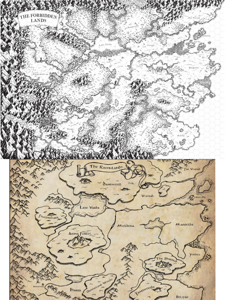 Forbidden Lands Map - Hexmap (B&W, Print-Friendly) | PDF