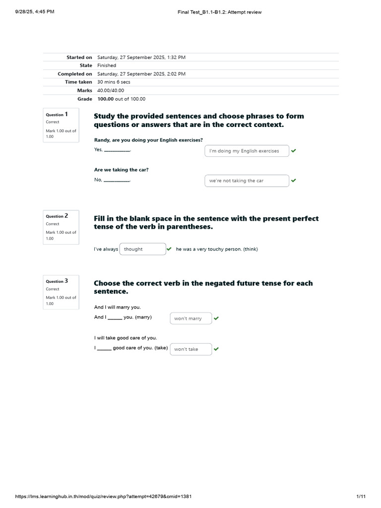 Final Test - ฺB1.1-B1.2 - Attempt Review | PDF