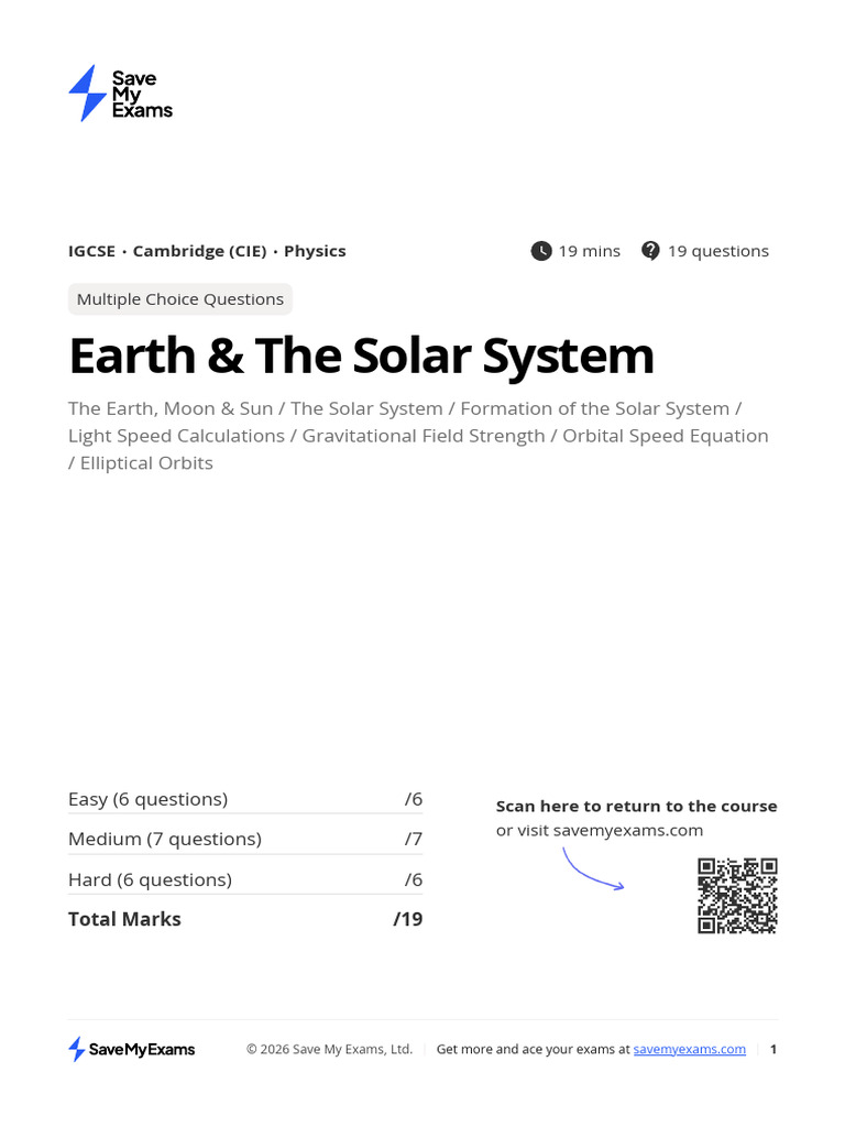 Earth and The Solar System MCQ | PDF