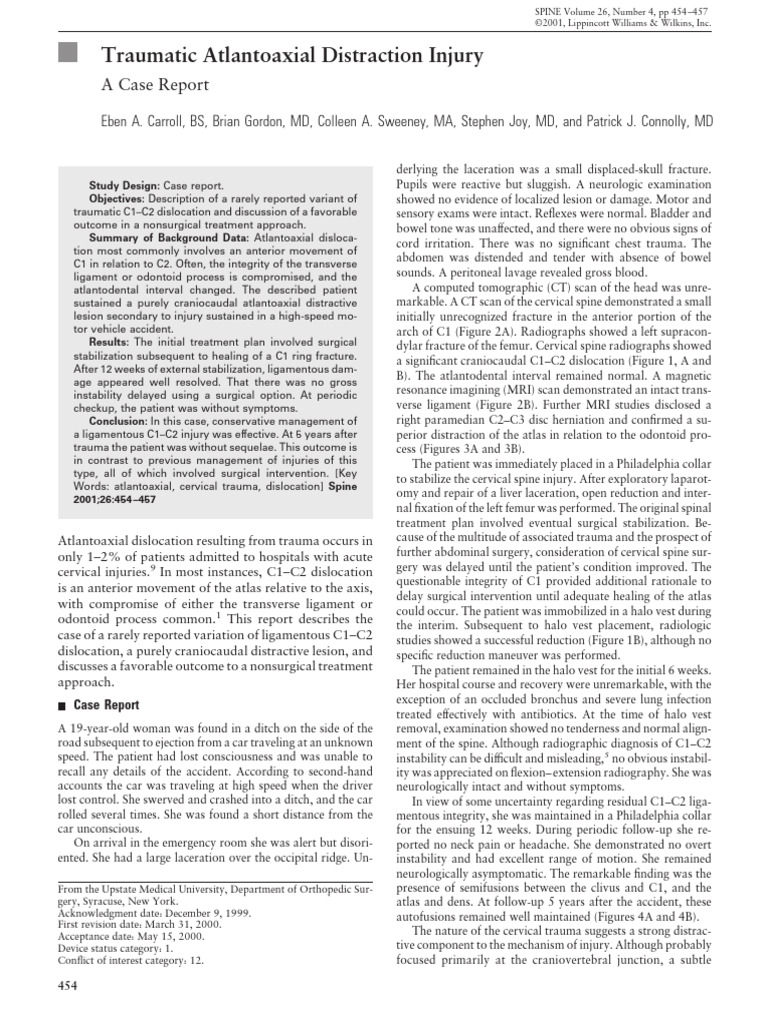 Traumatic Atlantoaxial Distraction Injury - A Case Report | PDF