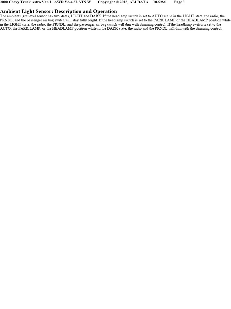 Description and Operation - Ambient Light Sensor | PDF