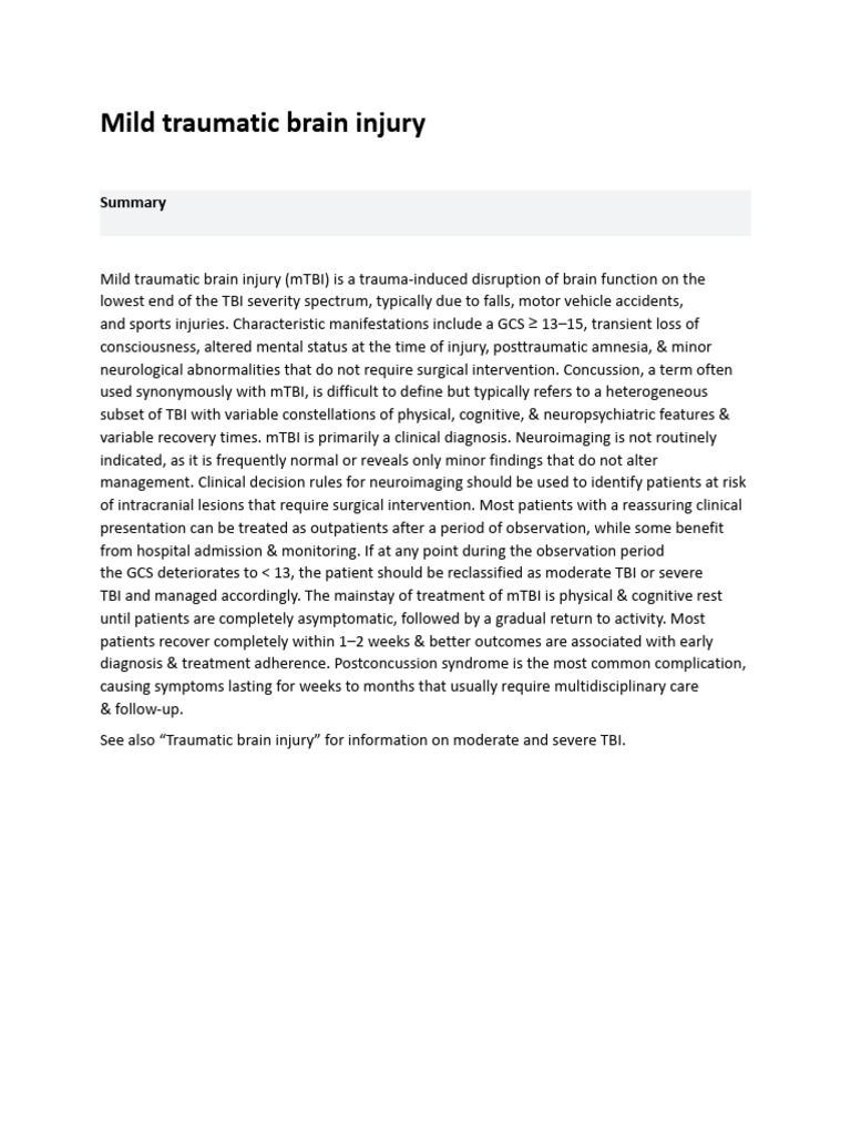 Mild Traumatic Brain Injury | PDF