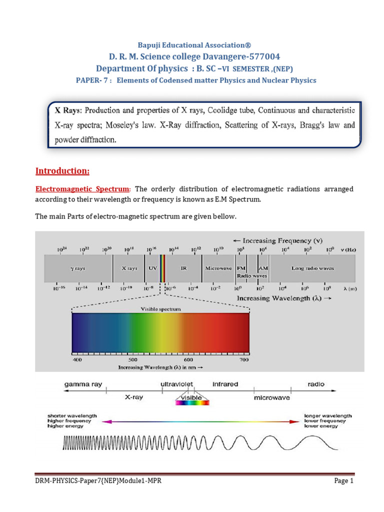 X Rays Notes - Paper7 Module1 (NEP 2024) | PDF
