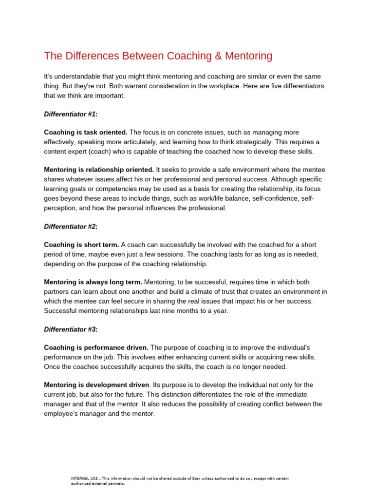 The Differences Between Coaching & Mentoring | PDF