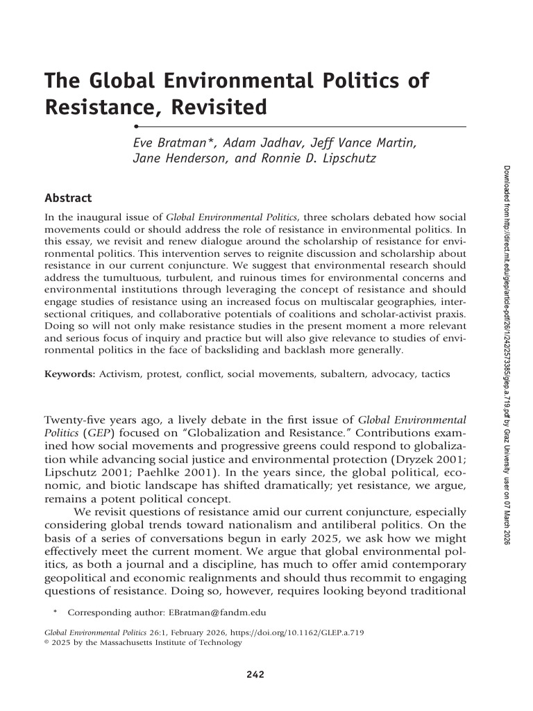 The Global Environmental Politics of Resistance | PDF