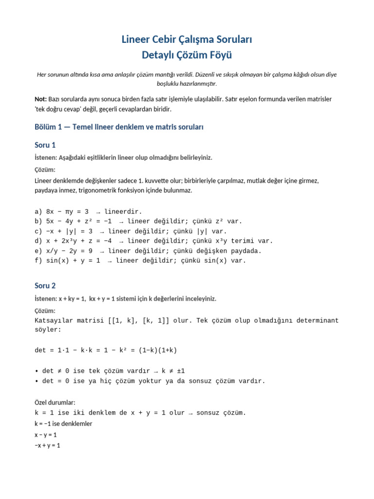 Lineer Cebir Detayli Cozumler | PDF