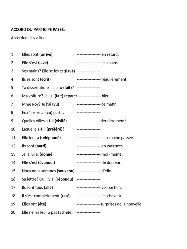 801ACCORD DU PARTICIPE PASSÉ Exercice | PDF