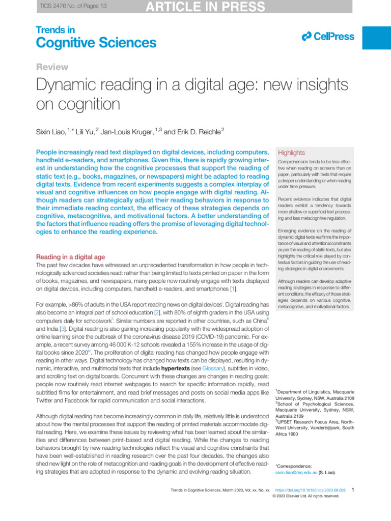 2023 Dynamic Reading in A Digital Age New Insights | PDF