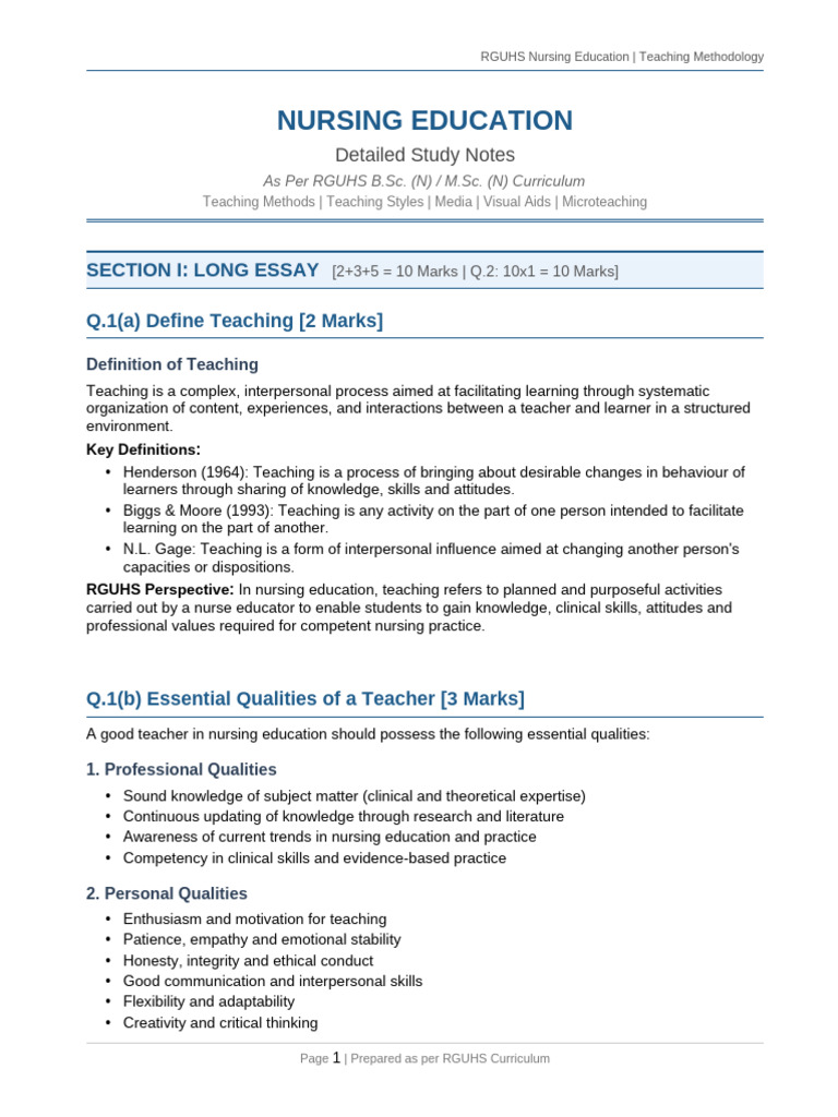 RGUHS Nursing Education Notes | PDF