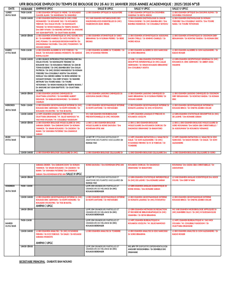 Emploi Du Temps N°18 Du 26 Au 31 JANVIER 2026 | PDF