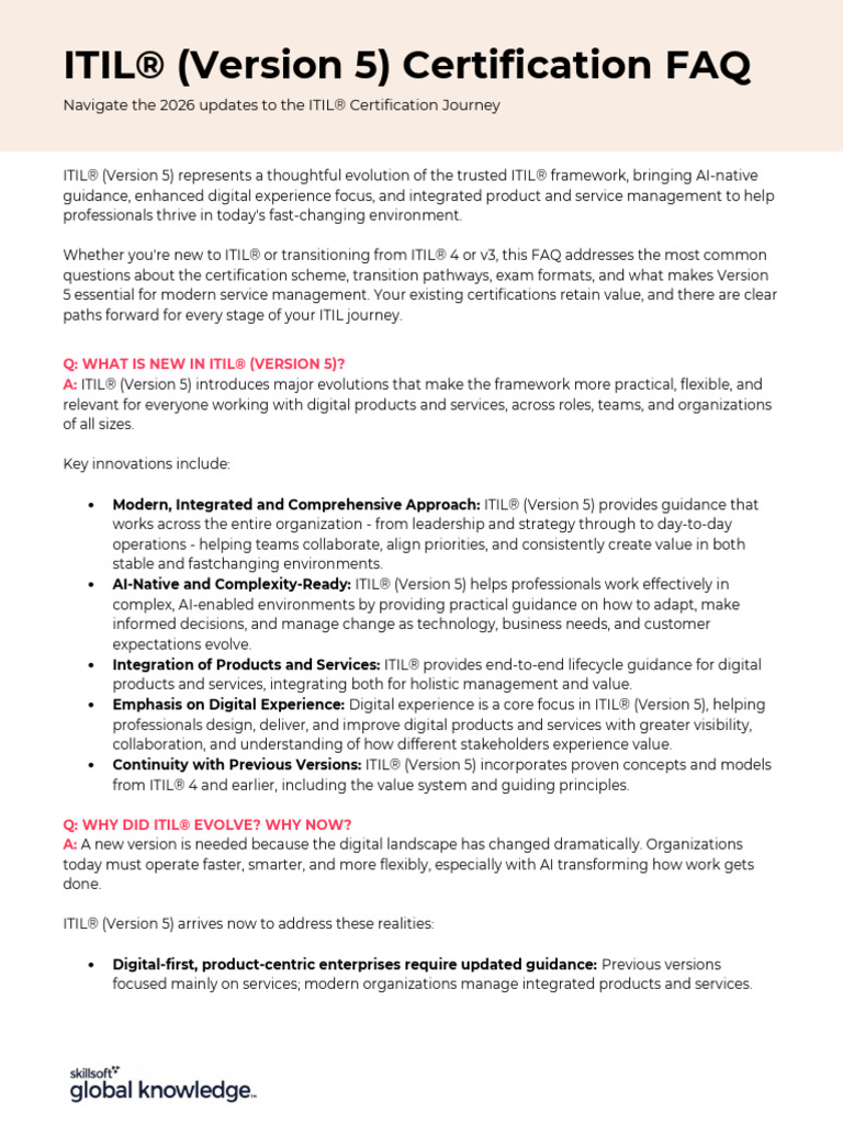 Itil Version 5 Certification Faq Template PDF | PDF