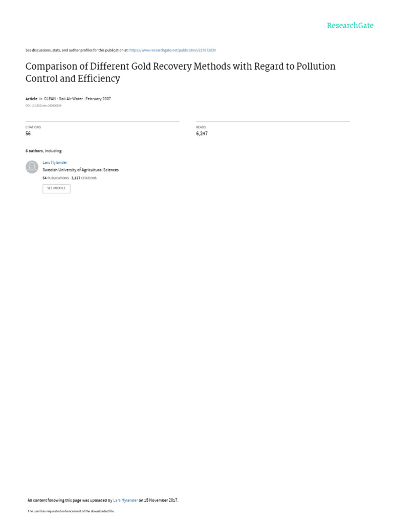 Comparison of Different Gold Recovery Methods With | PDF | Gold ...
