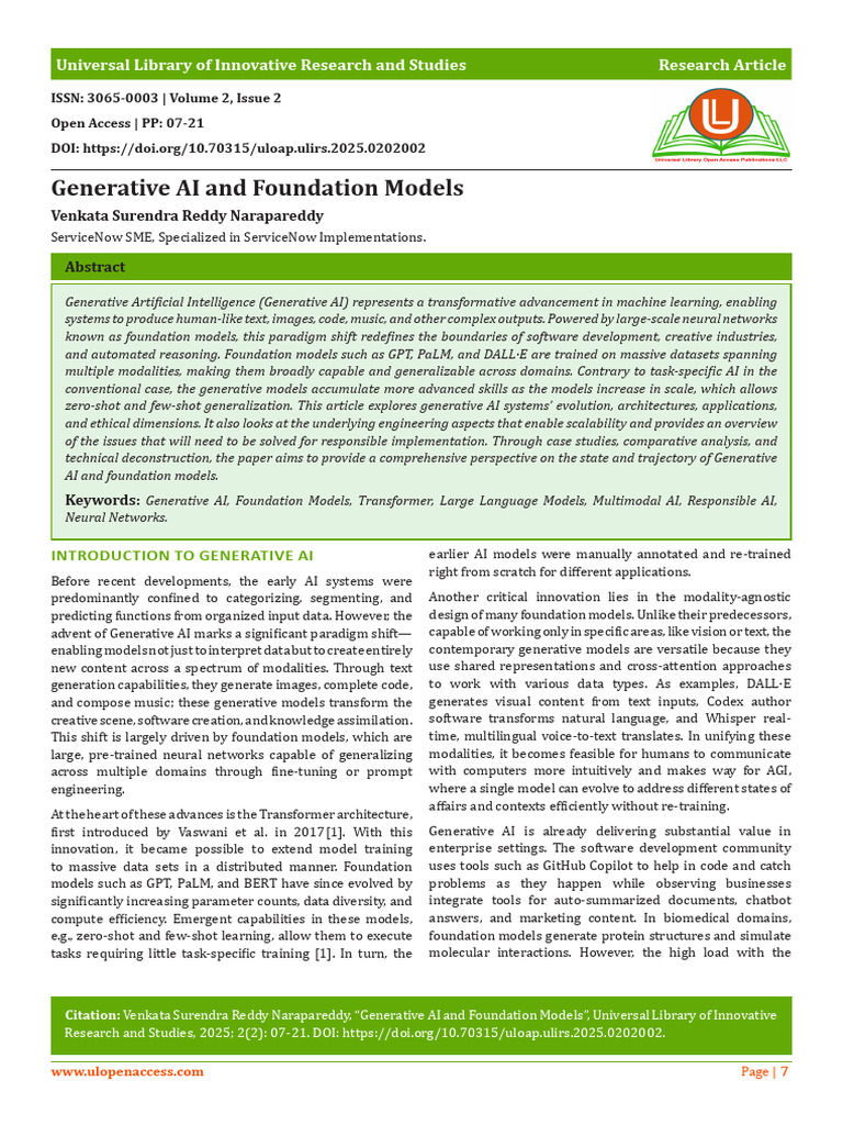 Generative A I and Foundation Models | PDF