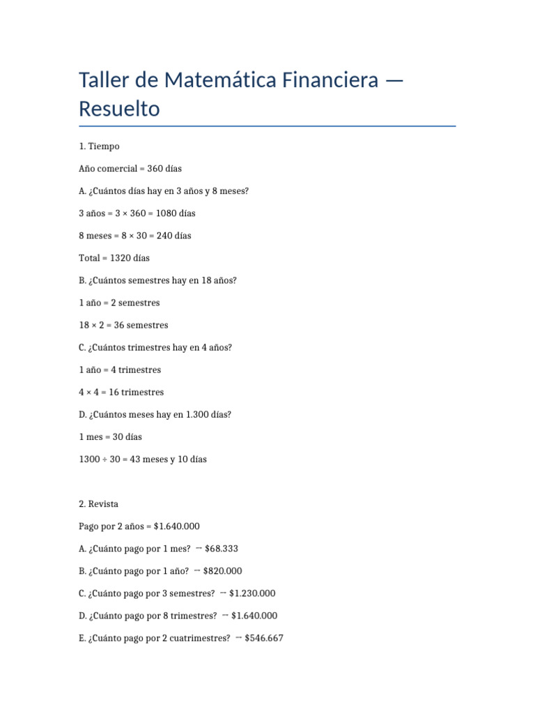 Taller Matematica Financiera Resuelto | PDF