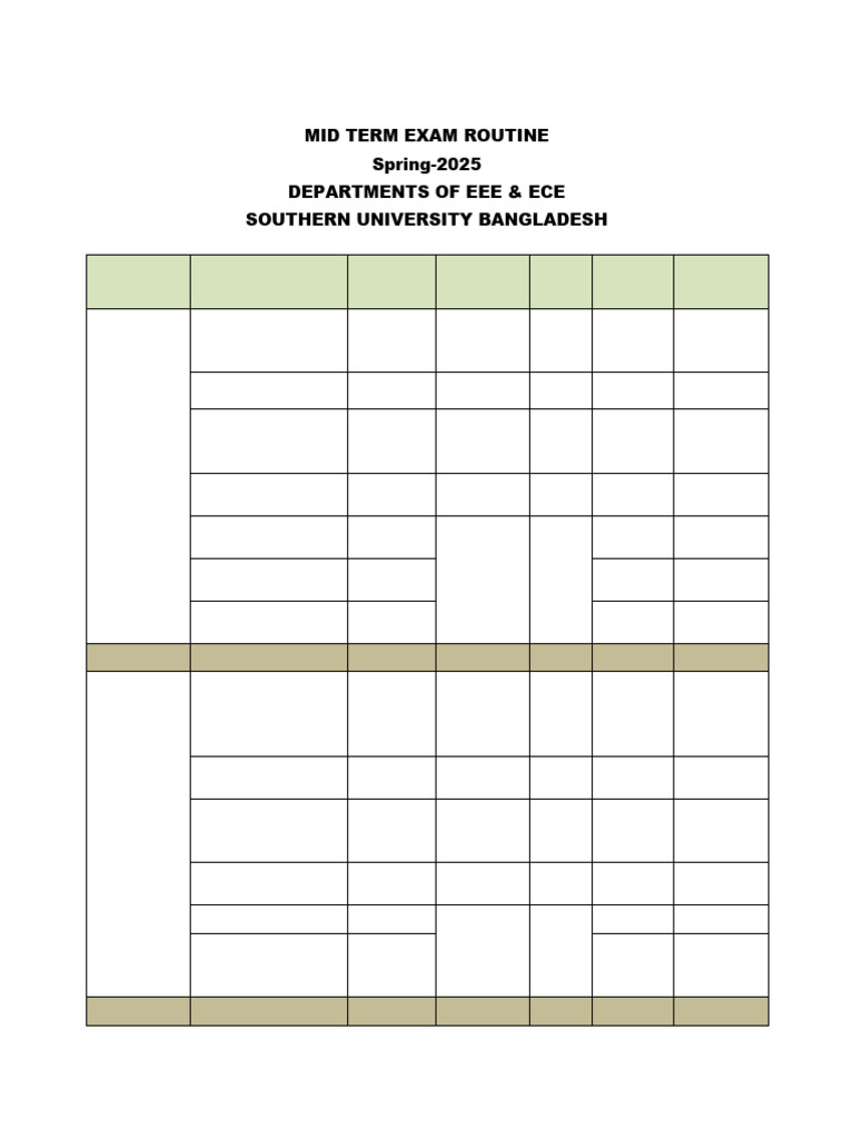 Mid Term Exam Routine | PDF