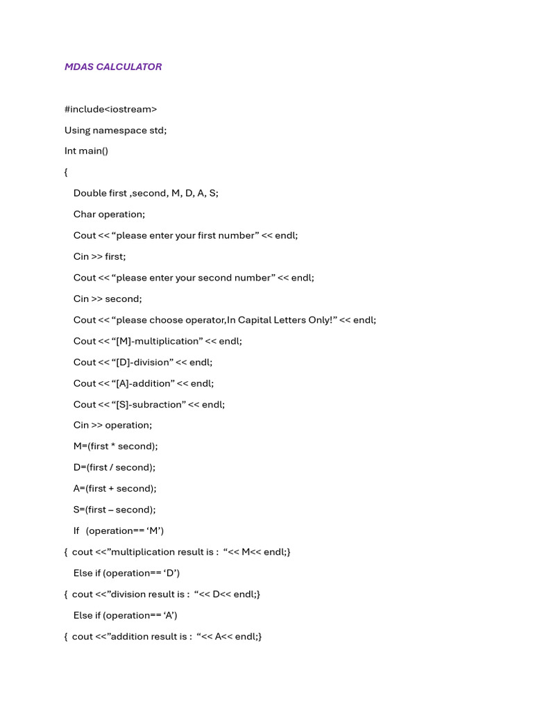 Mdas Calculator | PDF