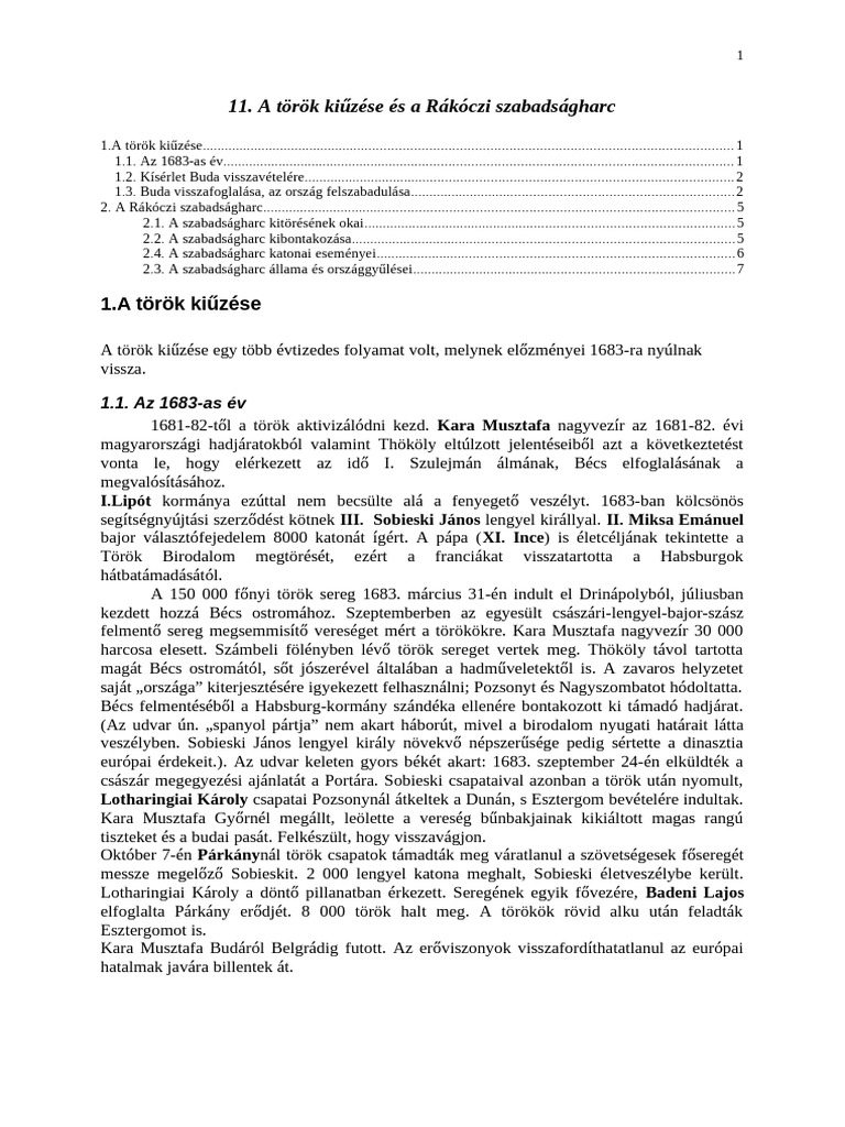 A Torok Kiuzese Es A Rakoczi Szabadsagharc | PDF