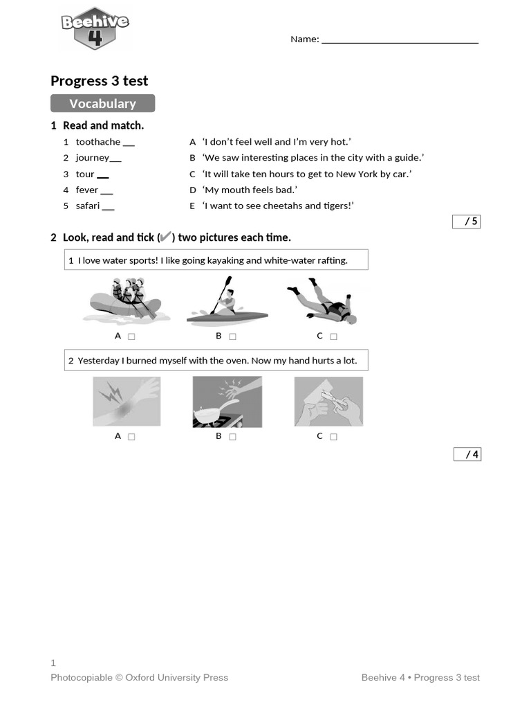 Beehive Tests Level 4 Progress Test 3 | PDF