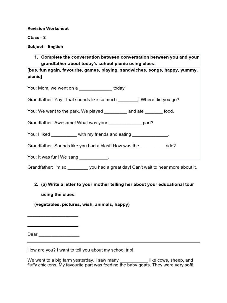 Revision Worksheet English | PDF